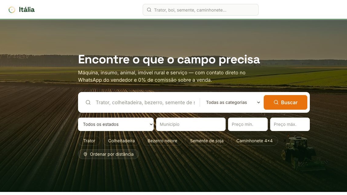 Página inicial do site Italia Marketplace