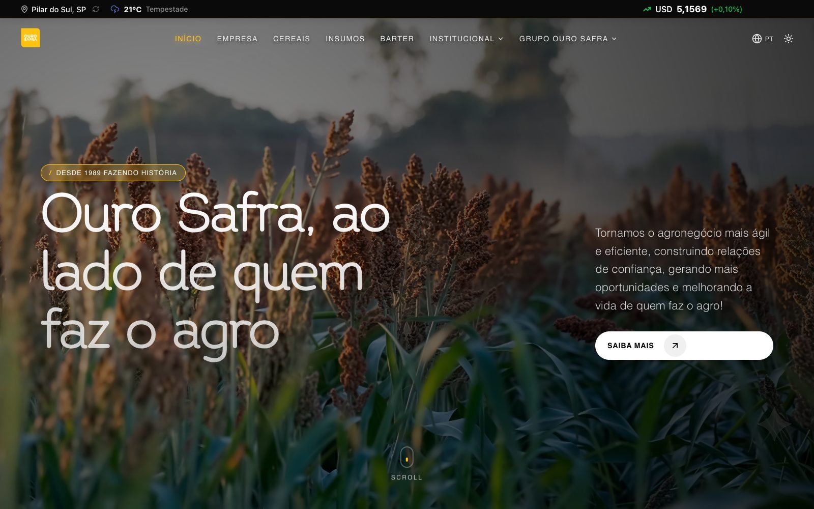 Página inicial do site Ouro Safra